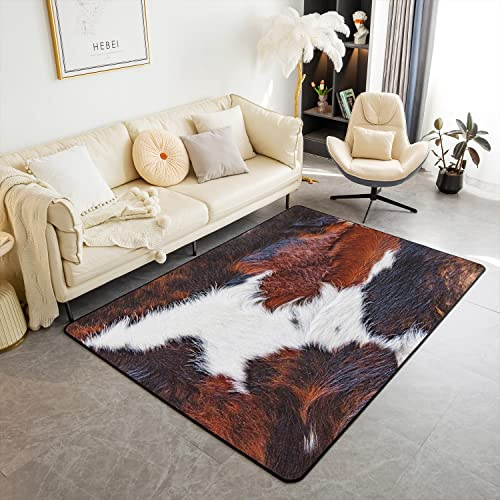 Loussiesd Cowhide Area Rug Cow Rugs For Living Room Bedroom Western Farm Animal White Black Brown Accent Rug 100 * 150cm