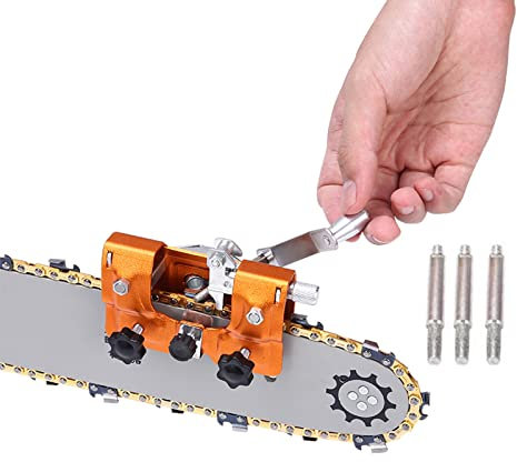 Chainsaw Sharpening Jig Kit, Fast Hand-Crank Chainsaw Sharpener, Portable Chain Saw Sharpener Tool with 3 Burrs, Easy-to-Use Chainsaw Sharpening Jig