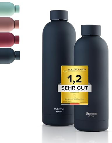 Thermo Flow® Edelstahl Trinkflasche 500ml, 750ml – BPA-frei, Auslaufsicher Wasserflasche, Thermo Isolierflasche, Kohlensäure geeignet – ideal für Kinder, Sprudel, Outdoor & Schule (Schwarz,500ml)