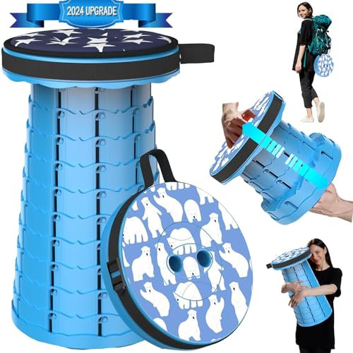ALEVMOOM Verbesserter Klappbarer Hocker mit Kissen, Tragbarer Campinghocker, Klapphocker mit Stabilerer Belastbarkeit 200 kg, Verstellbarer Teleskophocker Hocker,Wandern, Reisen, Grillen
