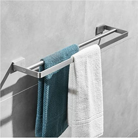 Handtuchständer Edelstahl-Handtuchhalter, Doppelter Handtuchhalter, Organizer, Aufbewahrungsregale, An Der Wand Befestigter Handtuchhalter Für Badezimmer Handtuchstange (Color : Silver, Size : 80cm