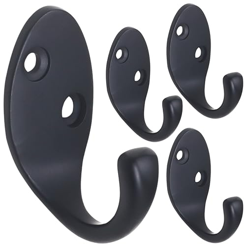 RICOO 4 x Garderobenhaken Schwarz Kleiderhaken Wand MH014-B4 Haken zum Einhängen Metallhaken Wandgarderobe Bademantel- & handtuchhaken zum Bohren Badhaken Badezimmerhaken Jakenhaken