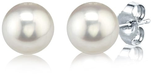 LIHELEI Perlen Ohrstecker Damen, Perlen Ohrringe 925 Sterling Silber 6mm Button Weiß Süßwasser Perlen Ohrstecker Geschenk für Damen - Weiße Perle