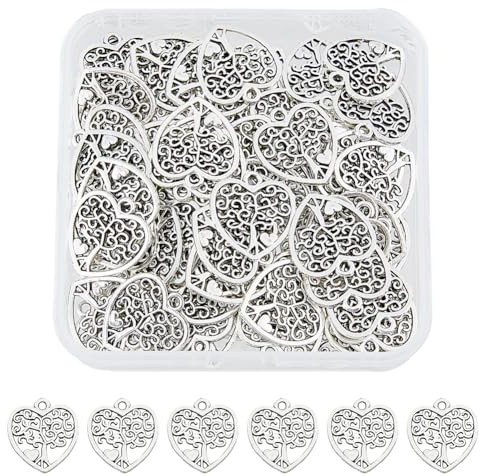 DICOSMETIC 80 Stück Baum Des Lebens Herzanhänger Legierung Hohlherz Charms Liebe Stammbaum Tibetisch Antik Silber/Golden/Antik Bronze Liebes Glücksbaumanhänger Für DIY Armband Schmuckherstellung