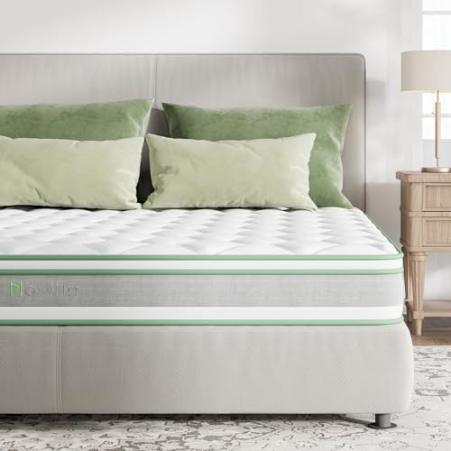 Novilla 6FT Super King Mattress 10.6 Inch Deep Pocket Sprung Mattress 3-Zone Hybrid Mattress with Gel Memory Foam and Breathable Knitted Fabric 180x200x27cm