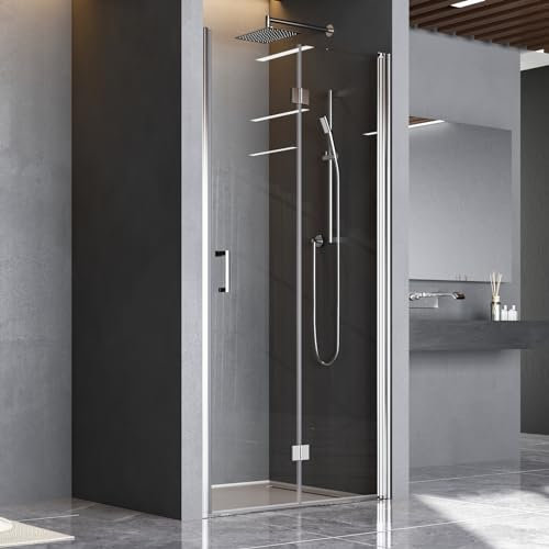 Nischendusche Duschtür 90 cm,Nischenfalttür 180°Duschfalttür Duschabtrennung Duschwand Dusche aus 6mm ESG Sicherheitsglas,Höhe 195 cm