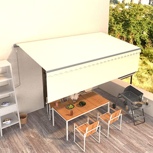 Tidyard Markise Elektrisch mit Rollo 5x3 m Creme