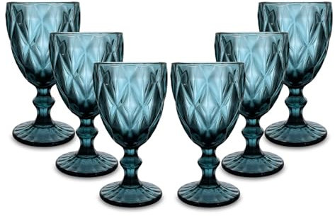 ARCA, Set di 6 Calici in Pasta di Vetro, per 6 Persone, Bicchieri Ideali per la Tavola, Resistenti e Duraturi, Lavabili in Lavastoviglie, Collezione Melody, Colore Blu, 330 ml
