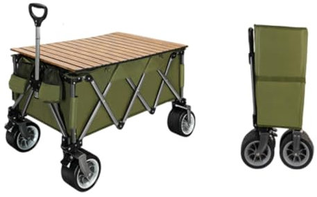 OYWEHECE Carro Compacto Plegable para Uso General, Carro de Playa para Acampar con Gran Capacidad, Carro Plegable Resistente con Mesa y Ruedas Grandes para Arena, Jardín, Camping,A