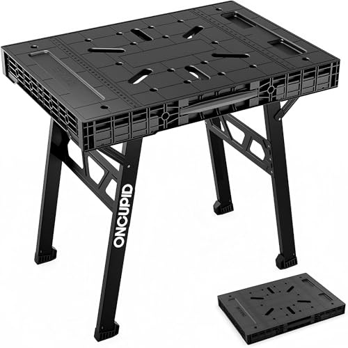 ONCUPID Express Folding Work Table, Easy Setup Portable Folding Work Table & Portable Folding Workbench, 34 W x 25 D x 31 H Lightweight Versatile Clamping Worktable for Garage/Wood Shop (Black)