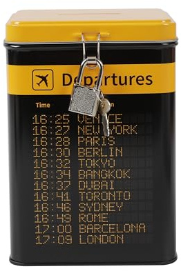 I-TOTAL® Hucha Divertida con candado y Llave, Hucha de Metal con Cierre (DEPARTURES)