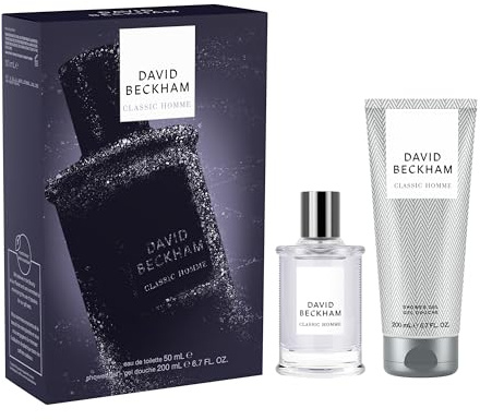 David Beckham Classic Homme Geschenkset mit Eau de Toilette und Duschgel, rauchiger, würziger Duft für Männer, 50 ml und 200 ml
