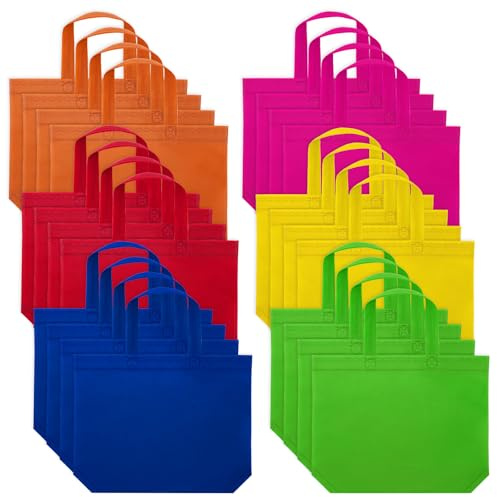 Adwikoso 24 Stück Party geschenktüten, Partytüten, 6 Regenbogenfarben, 33 x 26 cm große, wiederverwendbare, nicht gewebte Tragetaschen mit Griffen für Geburtstagsgeschenke, Einkaufstaschen