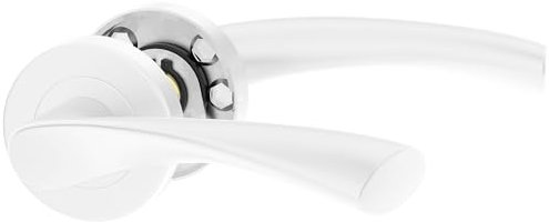 ERGO line ROMA Poignée de porte d'intérieur, blanche, poignée sans rosace inférieure, paire de poignées de porte sur rosaces rondes, blanche mate, acier inoxydable, poignée