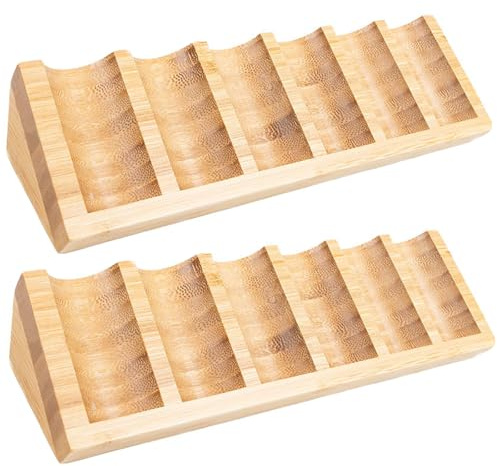 WishesMar 2 Stück 6 Slots Ätherisches Öl Halter Regal aus Bambus - Bietet Platz für 5-20 ml ätherisches Öl-Flaschen - Holz Aufbewahrungs Ständer Gestell Organisator für Ätherische Öle und Duftöle