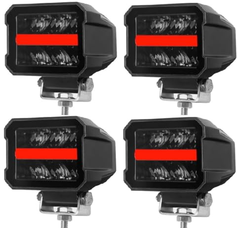 4 Phares de Travail Auxiliare LED 12V 24V 25W 2200lm Projecteur Longue Portée + Feu de Position Rouge Orange Clignotant Feu Recul Homologation ECE E9 R112, R10 Feu de Route Camion Poids Lourds VTT 4x4