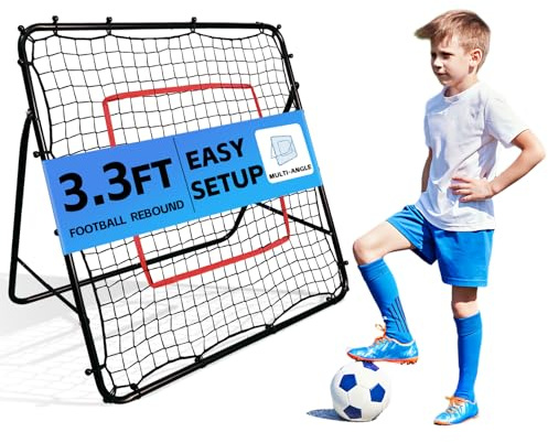 Kapler Rebounder Fußball Training Kinder & Jugendliche: Verstellbares Kickback Netz & Fußballtor mit 5 Neigungswinkeln für Passspiel im Garten 100 x100cm