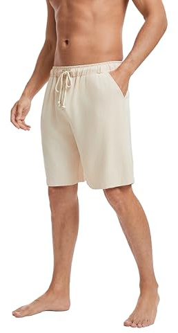 Dosieyeo Herrshorts linne lätt luftig, korta fritidsbyxor, lediga sommarshorts med fickor, ledig semester, strandbyxor, kaki, L