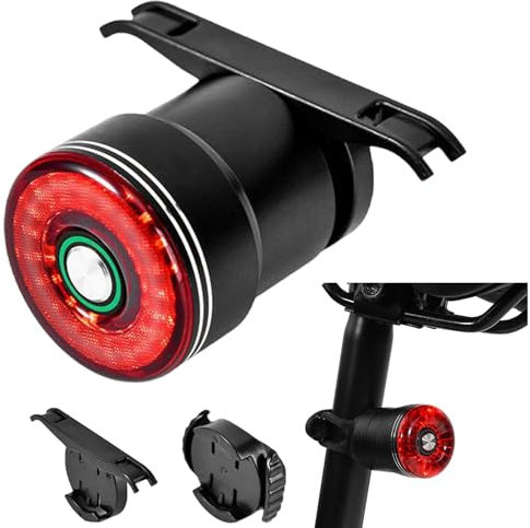 Luce Posteriore per Bicicletta, Fanale Posteriore per Bici da Freno Intelligente, LED Type-C Ricaricabile Impermeabile Avvertimento 4 modalità Luce Posteriore, Adatto per Biciclette