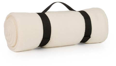 Wanapix | Manta de Viaje Personalizada | Manta 130x160 cm | Color Natura | Bordada con el Nombre Que Quieras | Incluye Asa de Transporte | Acabado Remallado | 200 gr/m2