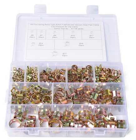 Lot de 160 colliers de serrage à ressort pour voiture, camion, huile, eau, tuyau d'air, plomberie, assortiment de fixations pour moto, bateaux, 160 colliers de serrage résistants à la température