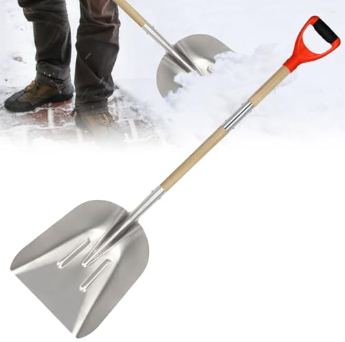 Aluminium-Schneeschaufel mit D-Griff, robuste Metallschaufel, 130 cm, große Kapazität, Schneeschaufel für Auffahrt, Kohlenschaufel für Mulch, Futterverschiebung und Gartenarbeit