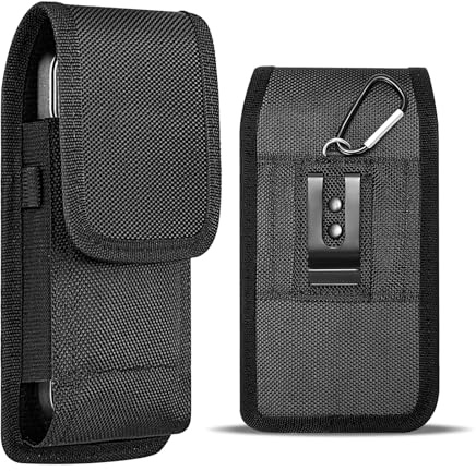 VINATO Porta Cellulare da Cintura, Porta Telefono con Clip e Moschettone, Custodia Cellulare Verticale per Telefoni 5.7-6.3 Pollici, Ideale per Zaino e Attività All'aperto, Nera