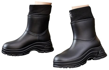 Xbemkste Botas de goma para mujer, forradas, impermeables, antideslizantes, para jardín, lluvia, botas de agua, cálidas, Negro , 38.5 EU