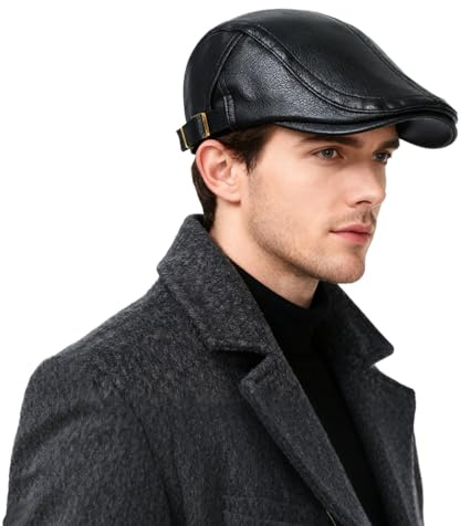 OIXEYA Boinas Hombre Cuero PU Gorras de Planas Vintage Ajustable Sombrero Beret para Hombre Newsboy Cabbie Trucker Gatsby Cap, 54-58cm