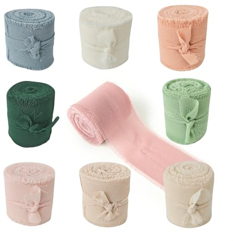 FRUHLING Chiffonband Schleifenband, 9 Rollen, 4 cm x 45 m | Geschenkband Breit Stoff, Dekoband Set Hochzeit, Für Hochzeitseinladung Brautstrauß Geschenkverpackung DIY Schleifen