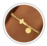 SLOONG Einschulung Geschenk - Armband mit Buchstaben für Frauen Mädchen | Vergoldet/Versilbert Kreuz Armband Hypoallergen Herz Armbänder Geburtstagsgeschenk Geschenke für Frauen Mädchen Kinder