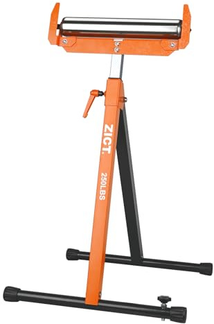 ZICT Klappbarer Rollenständer, 113,4 kg Tragkraft, 69,3 cm bis 110 cm verstellbare Höhe, mit 30 cm Edelstahlrolle, für Holzbearbeitung