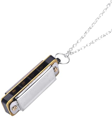 Asixxsix Mini Harmonica Necklace Toy for Kids and Adults, Reed and Plate Made of Qualified Material (Purple, Black, Silver) (Silver)