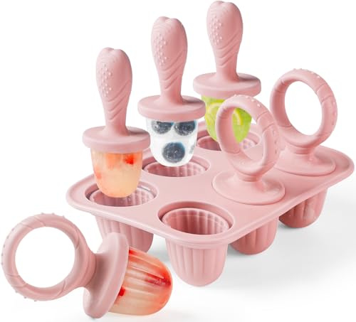 Silicone Baby Popsicle Molds, Jrisbo Mini 6-Cavity Toddlers DIY Ice Cream Pop Mold with Sticks for Fruit Juice Yogurt, Easy Release Breastmilk Popsicle Molds