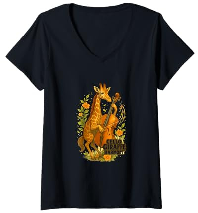 Femme Harmonie Musicale Douce pour Violoncelle et Girafe T-Shirt avec Col en V