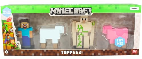 Minecraft Character Figure & Animal Toppeez - 4 Pack Set 2 - Flocked Pig
