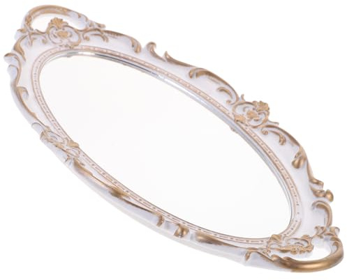 Housoutil Plateau Miroir Vintage Blanc pour Service et Présentation, Support Ornemental Rétro Adapté aux Mariages et Décoration Intérieure