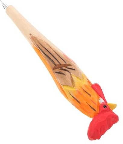Gogogmee Handgefertigter Holzstift mit Tiermotiv Holzgeschnitzter Gelkugelschreiber Cartoon Huhn Ergonomischer Schreibstift für Schule Büro und Homeschooling