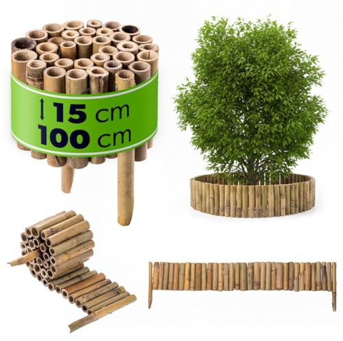 KADAX Bordure de pelouse en bambou - 100 x 15 cm - Bordure flexible - Bordure de parterre en tiges de bambou - Clôture décorative pour jardin