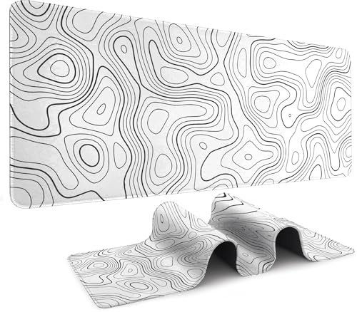 Large Gaming Mouse Pad 80x30cm, Topographic Map Desk Mat with Non-Slip Rubber Base, Waterproof Keyboard Pad with Stitched Edges for Gaming, Office, Home