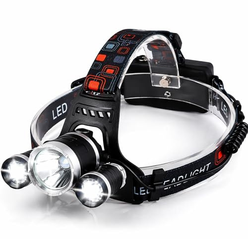 Generico Torcia Frontale LED 5000 Lumen Ricaricabile USB, Lampada Frontale Potente con 2 Batterie 18650 Incluse, Faro LED Impermeabile Regolabile per Lavoro Campeggio Emergenza