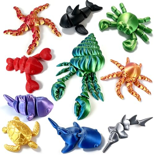 Dubydu 10 Piezas Animales Marinos Impresos en 3D, Muñecos Animales, Juguetes Fidget 3D, Figuras Marinas 3D, Juguetes Antiestrés 3D, Decoración, Regalos cumpleaños Niños, Adultos y Coleccionistas