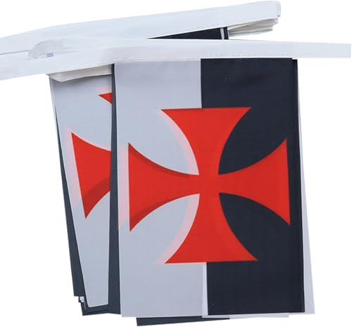 AZ FLAG Festone Beauceant cavalieri Templari 6 m 20 bandiere | Uso interno ed esterno ghirlanda di bandiere gonfalone baussant bandiere cucite su nastro rinforzato poliestere leggero