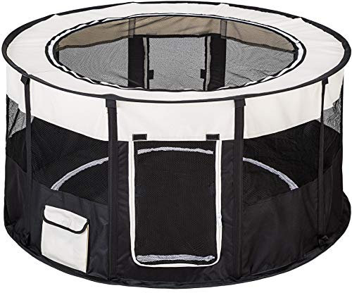 tectake® Welpenlaufstall, Hunde Zubehör, Tierlaufstall für Hunde faltbar, Gehege für Kleintiere wie Hasen, Katzen, als Freilaufgehege Kaninchen, Meerschweinchen Gehege - Schwarz