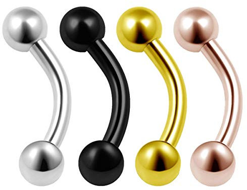 KJM FASHION 4 STK Chirurgischer 316-l-stahl Eloxiert Banane Ohr 1,2 mm 16 g 6mm 1/4 Inch Kugel Daith Helix Lippen Ohrringe Tragus Piercing Schmuck 0194