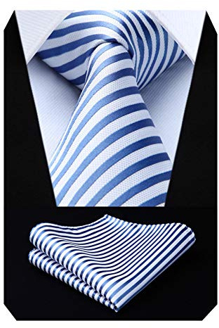 HISDERN Herren Krawatte Gestreifte Hochzeit Krawatte & Einstecktuch Set