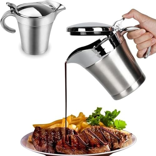 750ml Stainless Steel Gravy Boat with Lid, Double Insulated Sauce Jug with Hinged Lid,Elegant Sauce Boat Small Gravy Server for Holiday Dinners, Turkey, and Steak(Silver)