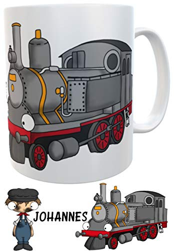 Kilala Kindertasse Eisenbahn Dampflok mit Wunschname - personalisierte Henkeltasse Lok Lokführer Becher Tasse Henkeltasse (Kunststoff)