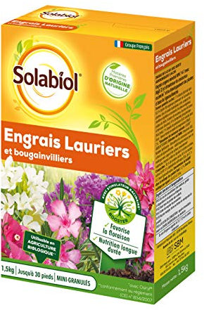SOLABIOL Engrais Lauriers et Bougainvilliers - 1,5 Kg - 100% Organique - Action Longue Durée SOLAURY15