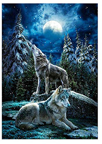 MXJSUA DIY 5D-Diamantkunst, Wolf im Mondlicht, 30x40 cm, Erwachsene, Unisex, moderner Stil, nicht faltbar